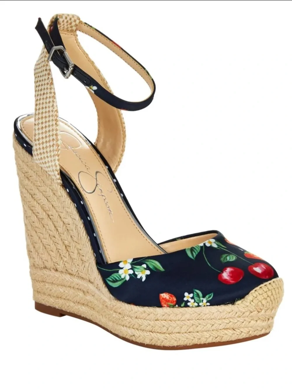 Jessica Simpson Zestah Retro Cherry Print Espadrille Platform Wedge Heels Sz 9